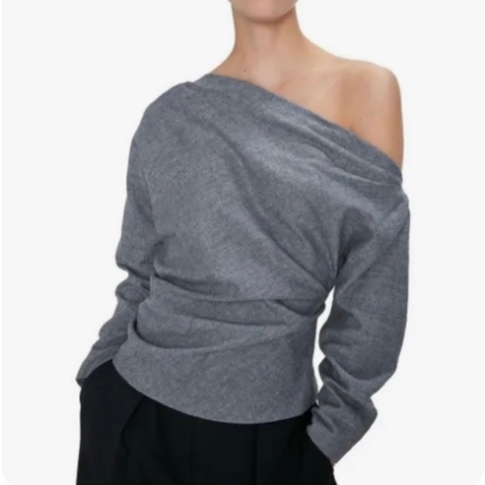 Zara Gray Asymmetrical Off the Shoulder